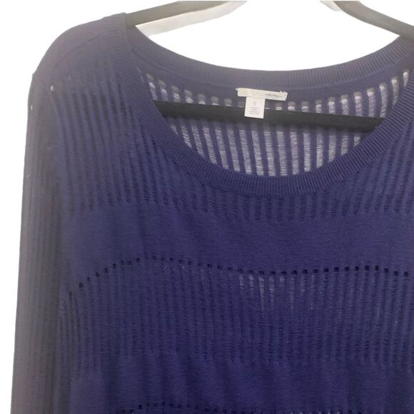 HALOGEN KNIT TOP WOMEN XLP NAVY BLUE ROUND NECKLINE SHEER LOOSE KNIT. - Picture 4 of 7